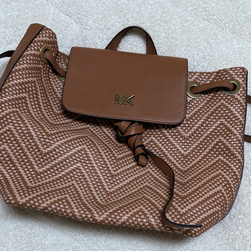 Michael Kors Tan and Brown Woven Backpack